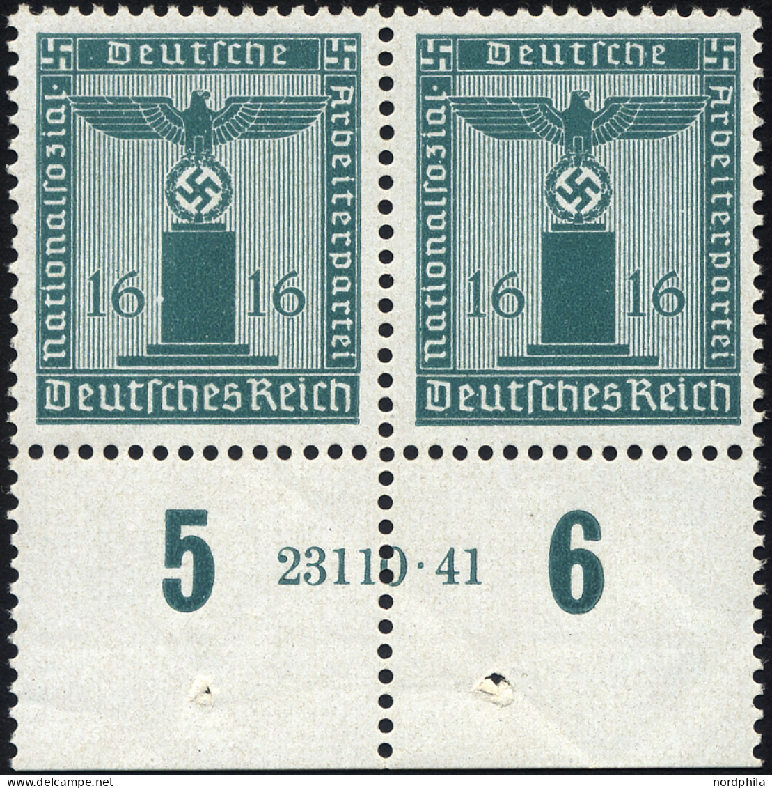 DIENSTMARKEN D 162HAN , 1942, 16 Pf. Grünblau Im Unterrandpaar Mit HAN 23110.41, Pracht, Gepr. Schlegel, Mi. 200.- - Officials