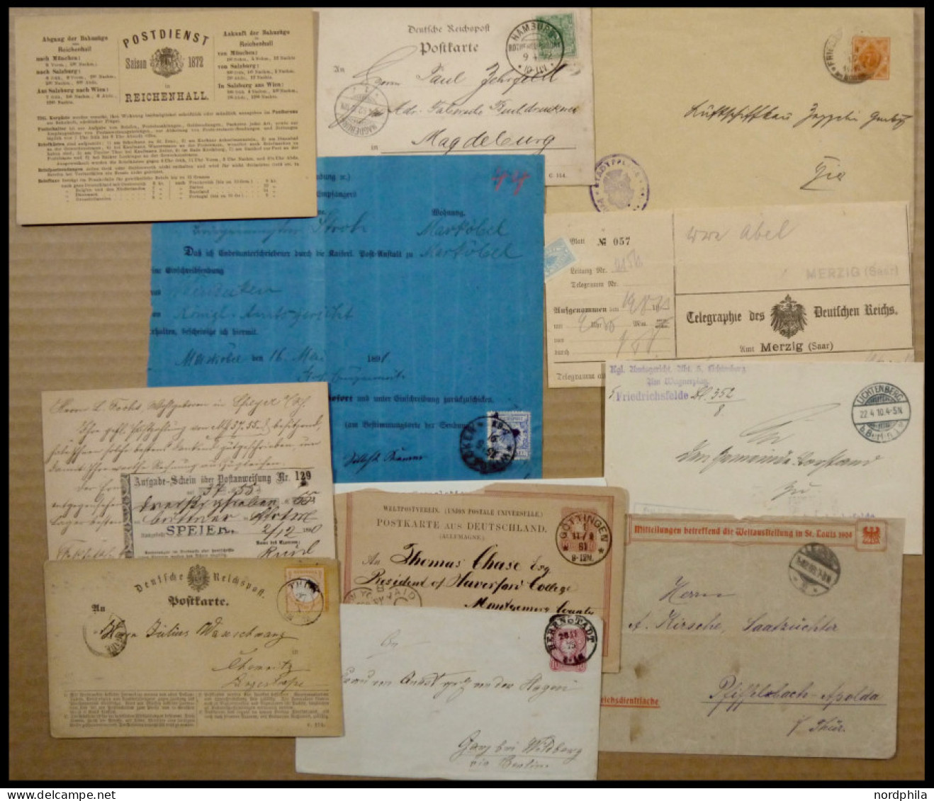LOTS 1872, Interessante Partie Von 11 Belegen, Dabei Aufgabeschein über Postanweisung, Weltausstellung In St. Louis, Tel - Sonstige & Ohne Zuordnung