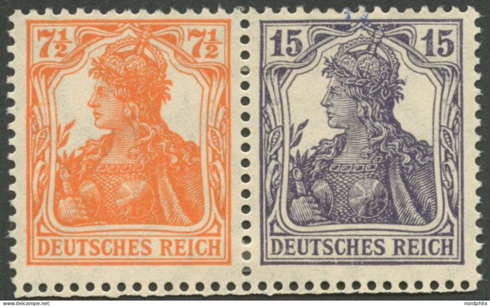 ZUSAMMENDRUCKE W11ba , 1917, Germania 71/2 + 15, Falzreste, Pracht, Mi. 300.- - Zusammendrucke