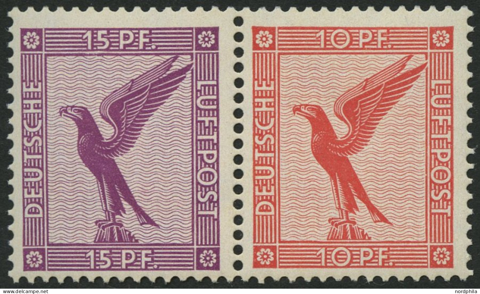 ZUSAMMENDRUCKE W 22 , 1931, Adler 15 + 10, Falzrest, Pracht, Mi. 120.- - Zusammendrucke