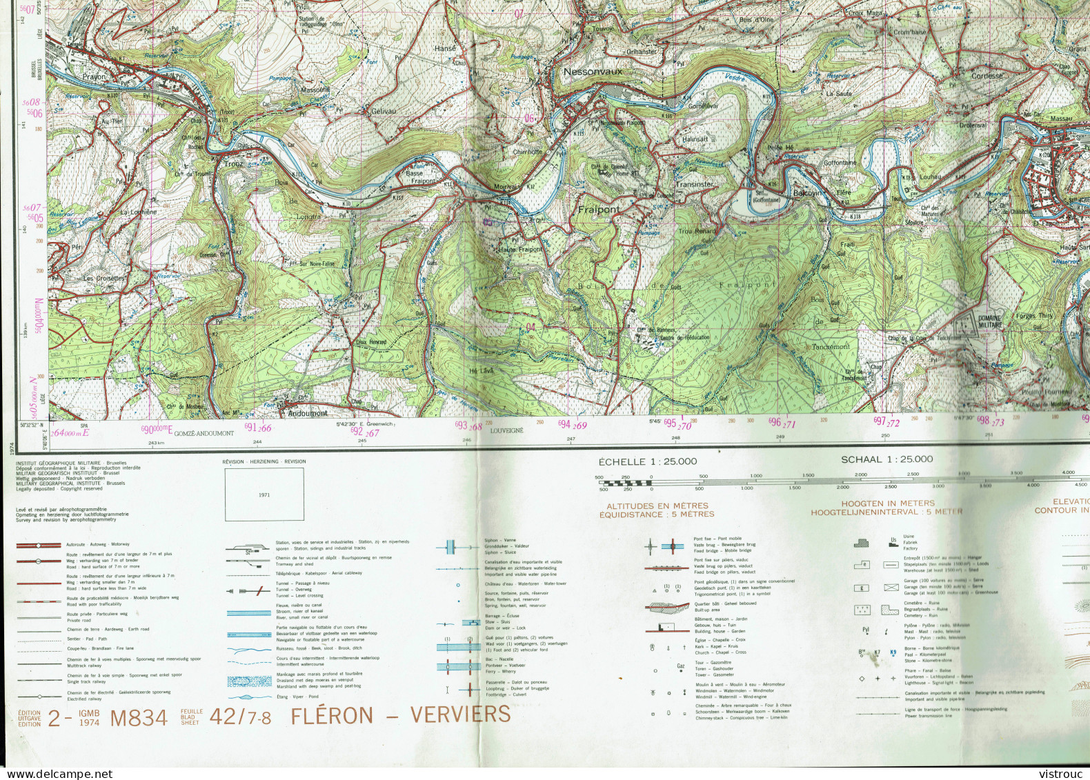 Institut Géographique Militaire Be - "FLERON-VERVIERS" - N° 42/7-8 - Edition: 1974 - Echelle 1/25.000 - Topographical Maps