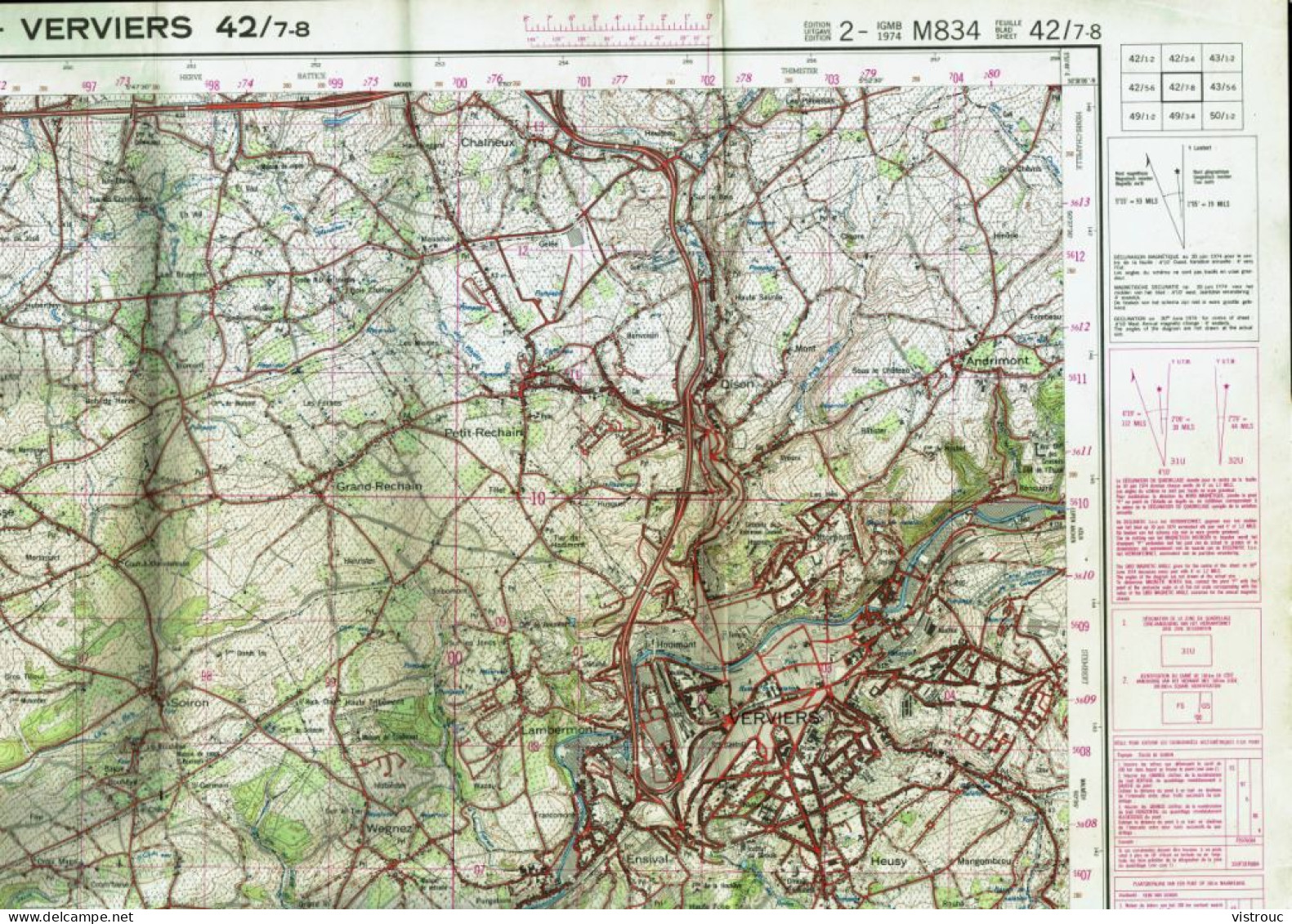 Institut Géographique Militaire Be - "FLERON-VERVIERS" - N° 42/7-8 - Edition: 1974 - Echelle 1/25.000 - Cartes Topographiques