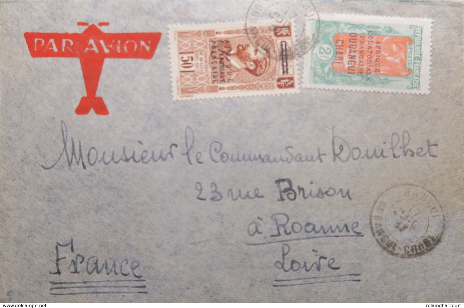 LP3972/251 - COLONIES FRANÇAISES - OUBANGUI-CHARI - Lettre (LSC) BANGUI à ROANNE Par Avion 17 JUILLET 1937 - Lettres & Documents