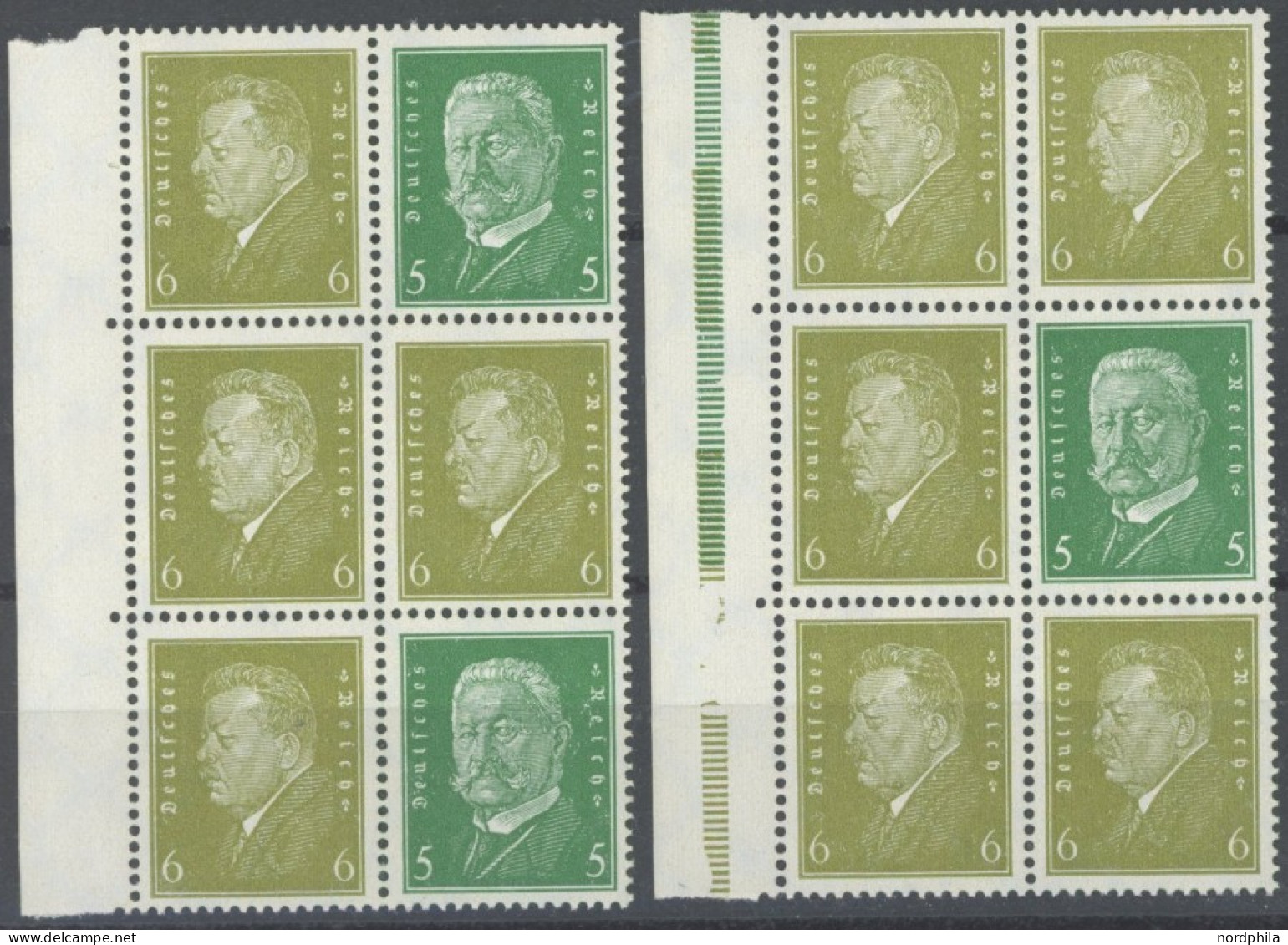 ZUSAMMENDRUCKE S 43,45 , 1932, Reichspräsidenten 5 + 6 + 5 Und 6 + 5 + 6, Je Im Randblock, Postfrisch, Pracht - Se-Tenant