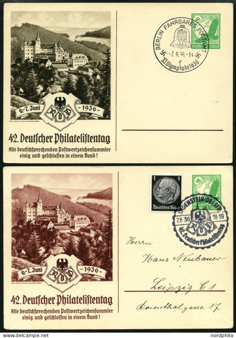 GANZSACHEN PP 142C3/01/02/04 BRIEF, Privatpost: 1936, 42. Philatelistentag - Burg Lauenstein, In Blau, Braun Und Rotbrau - Sonstige & Ohne Zuordnung