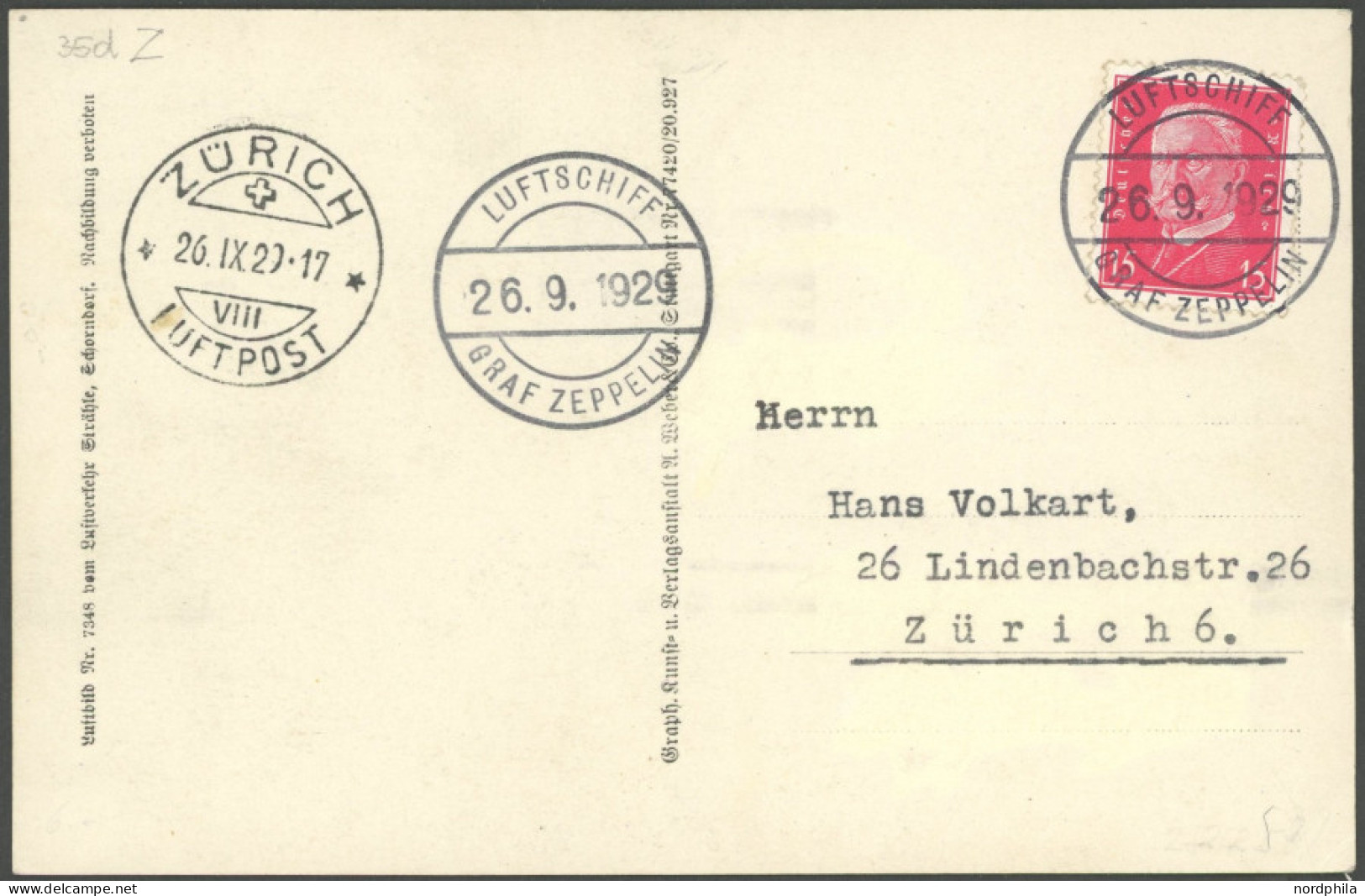 ZEPPELINPOST 35d BRIEF, 1929, 1. Schweizfahrt, Abwurf Zürich, Prachtkarte - Airmail & Zeppelin