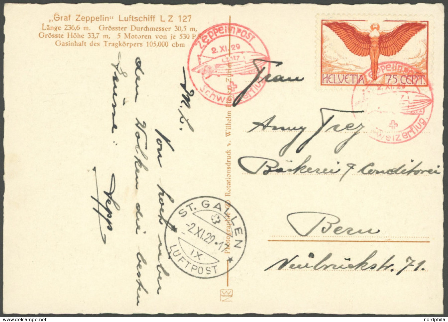 ZEPPELINPOST 46 BRIEF, 1929, Fahrt Nach Zürich-Dübendorf, Schweizer Post, Auf Fotokarte Mit Einzelfrankatur Mi.Nr. 190x, - Airmail & Zeppelin