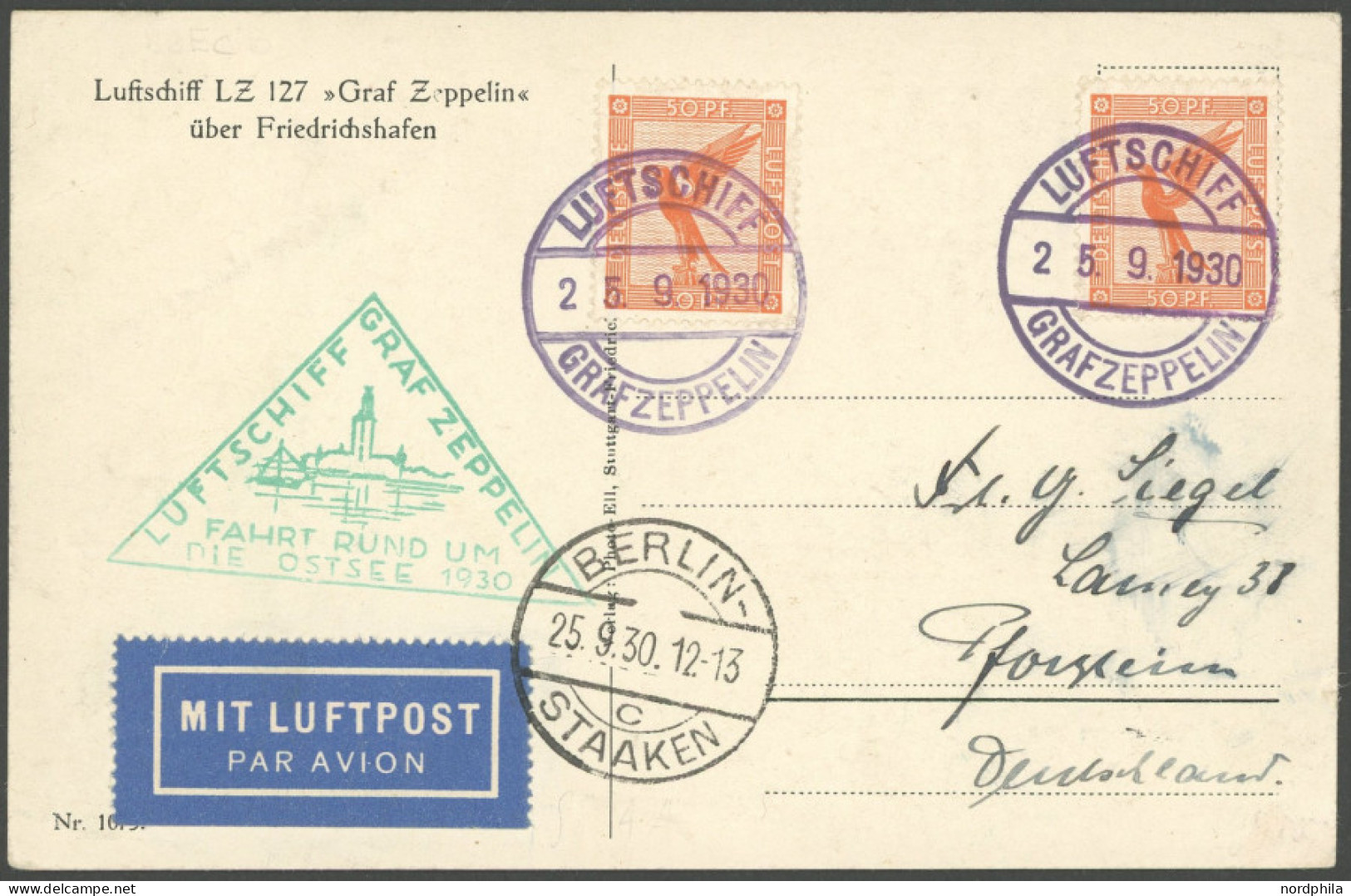 ZEPPELINPOST 88Ec BRIEF, 1930, Ostseefahrt, Bordpost Der Rückfahrt, Abgabe Berlin, Prachtkarte - Airmail & Zeppelin