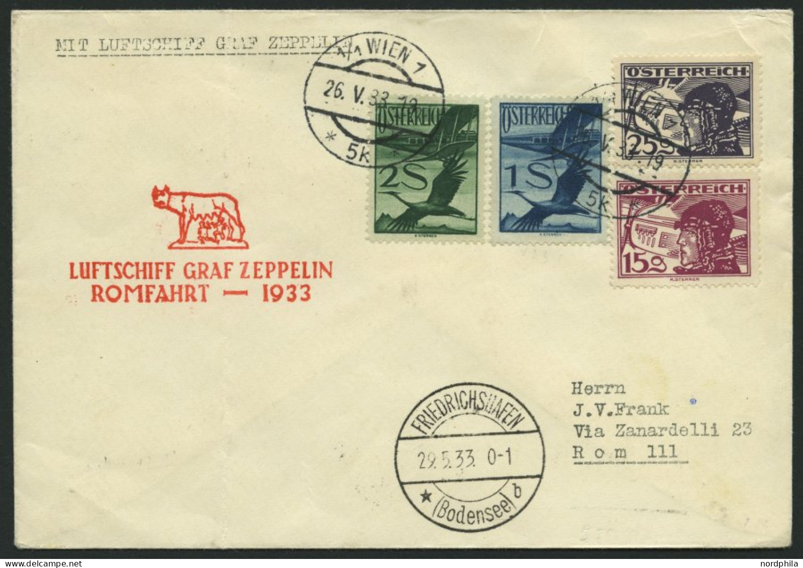 ZULEITUNGSPOST 207Ba BRIEF, Österreich: 1933, Italienfahrt, Postabgabe Rom, Brief Leicht Gefaltet Sonst Pracht - Zeppelins
