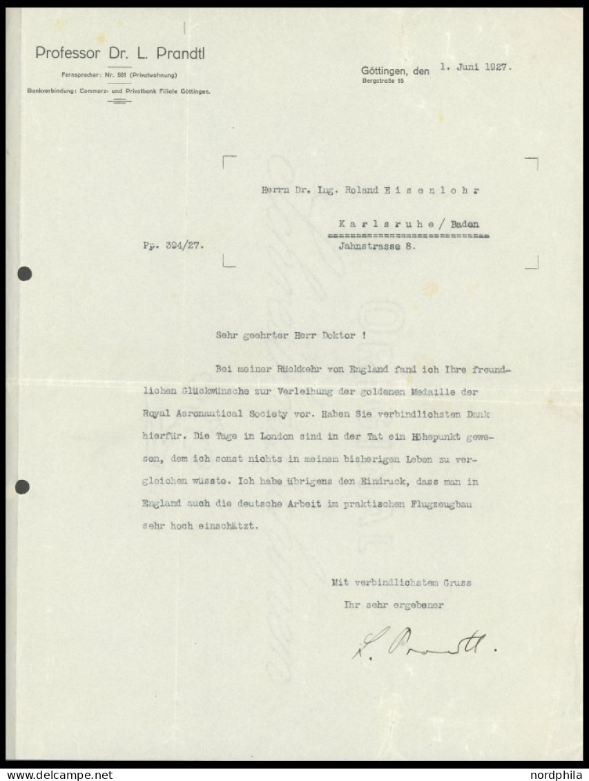 PIONIERFLUGPOST 1909-1914 Professor Dr. L. Prandtl (1875-1953), Einer Der Bedeutendsten Luftfahrtforscher Deutschlands,  - Airplanes