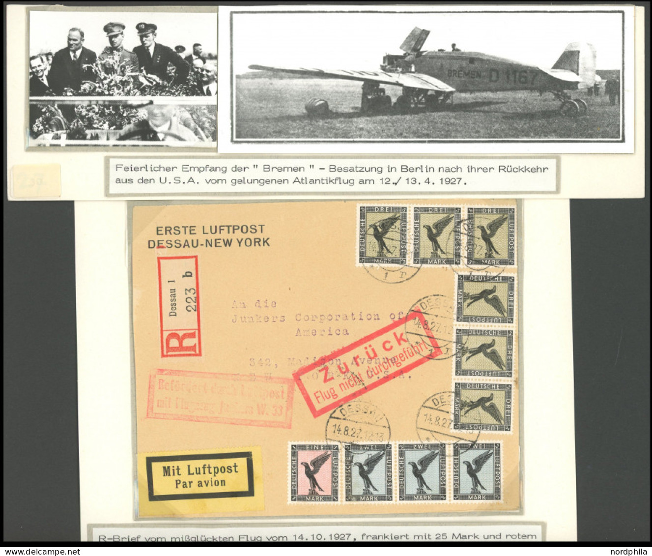 SONDERFLÜGE, FLUGVERANST. Brief , 1927, Transatlantikflug In Ost-West-Richtung, Missglückter Versuchsflug, Vom 14.8. Von - Airmail & Zeppelin