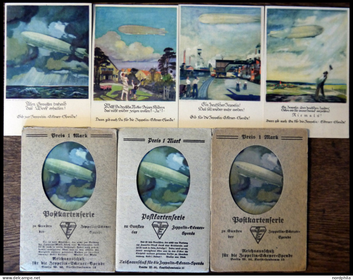 ALTE ANSICHTSKARTEN 1925, Zeppelin Eckener Spendenkarten, 3 Verschiedene Passepartout Umschläge Mit 3 Serien Von Jeweils - Andere & Zonder Classificatie