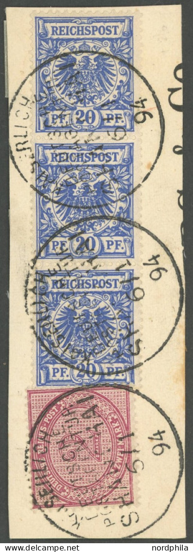 DP CHINA V 37e,48b BrfStk, 1894, 2 M. Karmin Und 3x 20 Pf. Blau Mit Stempel SHANGHAI K.D.P.A. Auf Prachtbriefstück - Chine (bureaux)