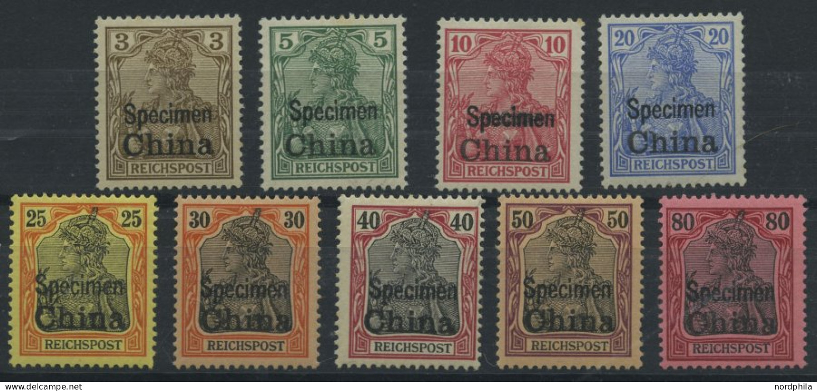 DP CHINA 15-23SP , 1901, 3 - 80 Pf. Reichspost Mit Aufdruck SPECIMEN, Falzrest, 9 Prachtwerte, Mi. 2520.- - Deutsche Post In China