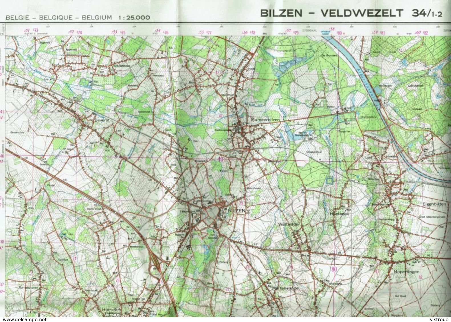 Institut Géographique Militaire Be - "BILZEN-WELDWEZELT" - N° 34/-2 - Edition: 1976 - Echelle 1/25.000 - Topographische Karten