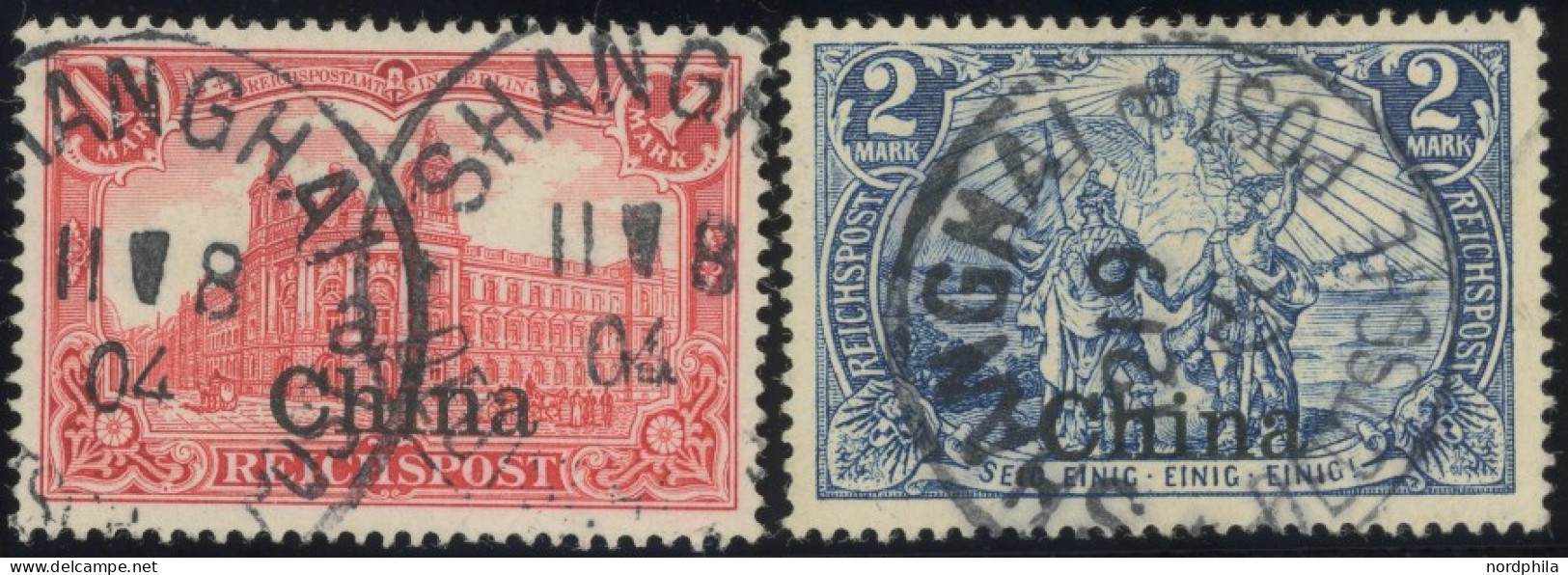 DP CHINA 24/25I O, 1901, 1 M. Und 2 M. Reichspost Type I, 2 Prachtwerte, Mi. 75.- - Chine (bureaux)