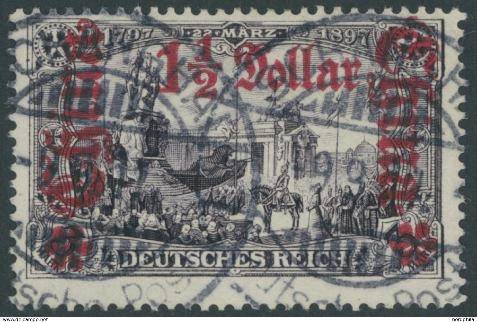 DP CHINA 36A O, 1905, 11/2 D. Auf 3 M., Ohne Wz., Gezähnt A, Pracht, Mi. 150.- - Deutsche Post In China