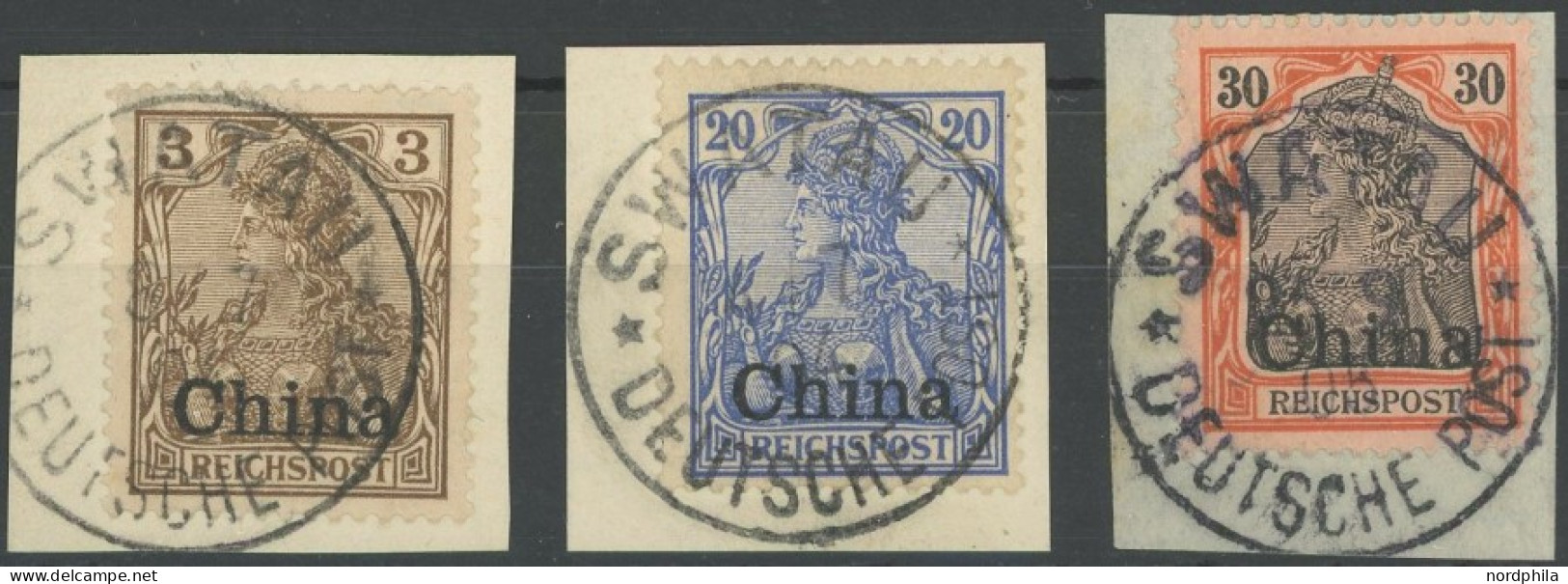 DP CHINA 15a,18,20 BrfStk, SWATAU Auf 3 Pf. Ockerbraun, 20 Und 30 Pf. Reichspost, 3 Prachtbriefstücke - China (kantoren)