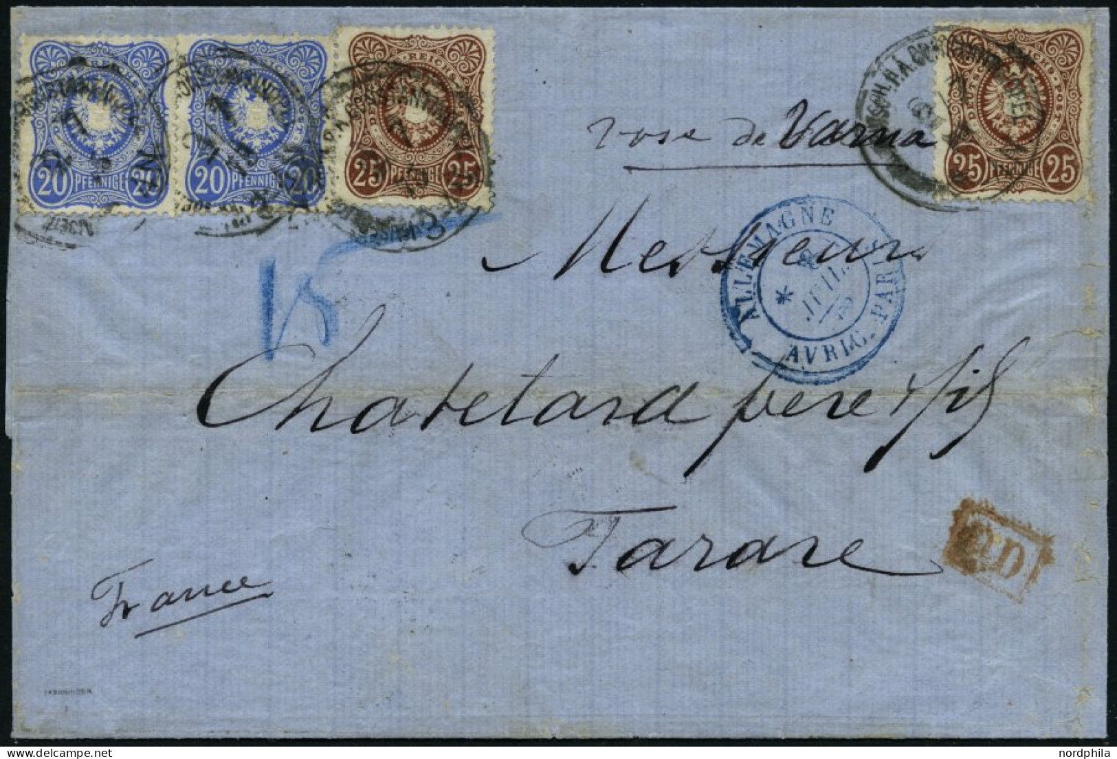 DP TÜRKEI V 34a,35a BRIEF, 2.7.1875, 20 Pfe. Ultramarin Und 25 Pfe. Rötlichbraun, Jeweils 2x Auf Dekorativem Brief über  - Turkey (offices)