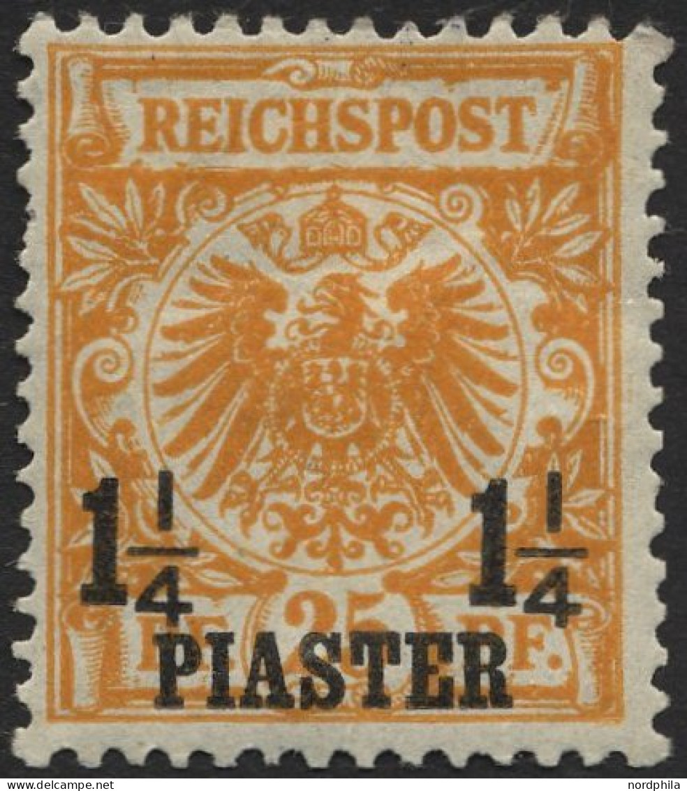 DP TÜRKEI 9a , 1889, 11/4 PIA. Auf 25 Pf. Gelborange, Falzreste, Ein Kurzer Zahn Sonst Pracht, R!, Fotoattest Jäschke-L. - Turchia (uffici)