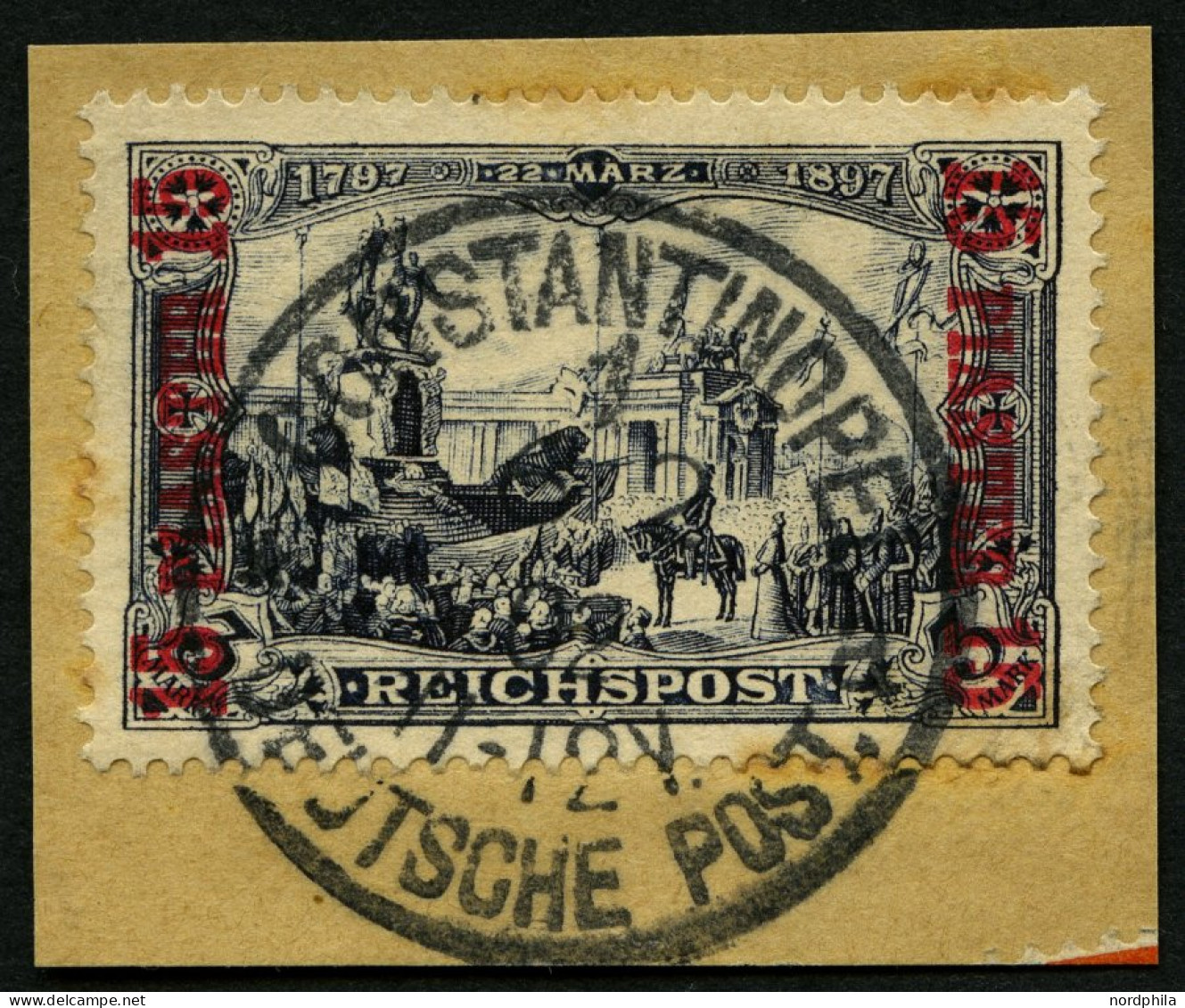 DP TÜRKEI 22I/II BrfStk, 1900, 15 PIA. Auf 2 M., Type II, Minimal Leimfleckig Sonst Prachtbriefstück, Mi. 200.- - Turkse Rijk (kantoren)