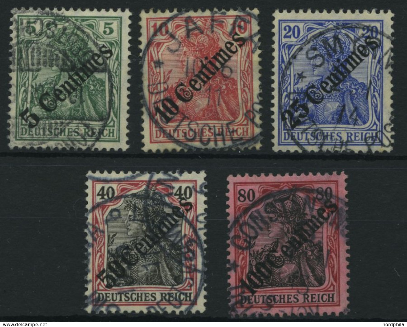 DP TÜRKEI 48-52 O, 1908, Diagonaler Aufdruck, Prachtsatz, Mi. 180.- - Deutsche Post In Der Türkei