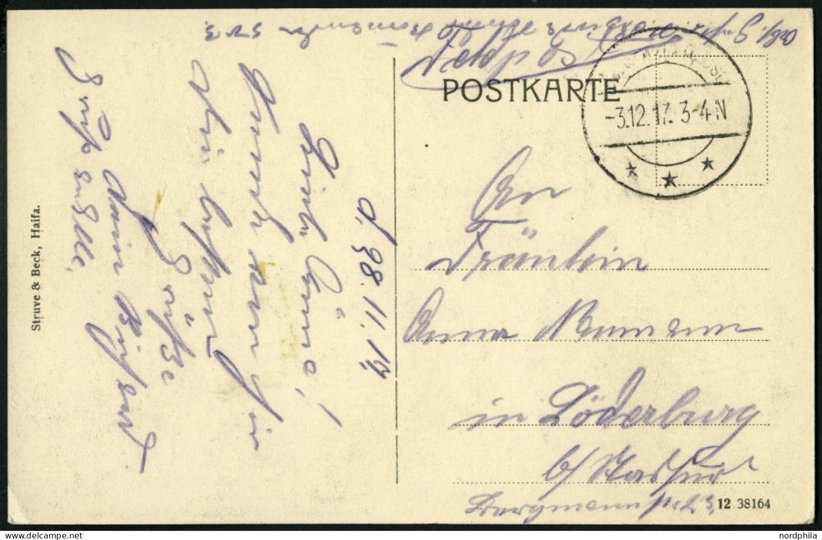 DP TÜRKEI 1917, Feldpoststation DAMASKUS (1 DFP) Auf Feldpost-Ansichtskarte Haifa Deutsche Kolonie, Pracht - Turkey (offices)