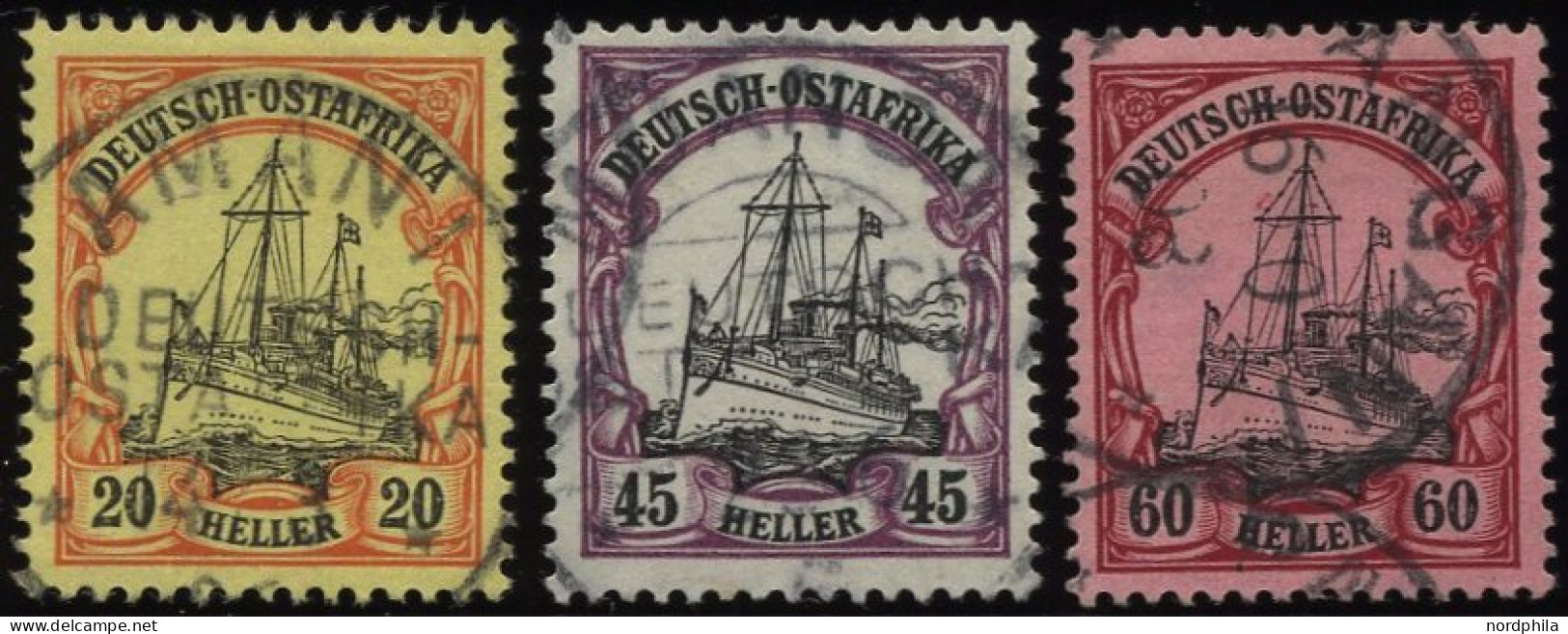 DEUTSCH-OSTAFRIKA 26,28/9 O, 1905, 20, 45 Und 60 H. Kaiseryacht, Ohne Wz., 3 Prachtwerte, Mi. 185.- - Deutsch-Ostafrika