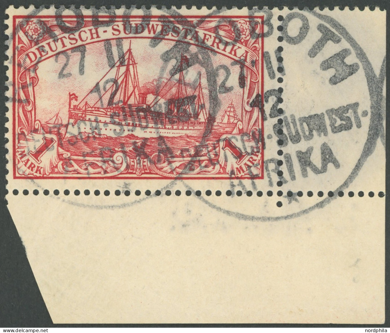 DSWA 20 O, 1901, 1 M. Rot, Ohne Wz., Untere Rechte Bogenecke, Stempel REHOBOTH, Pracht, Gepr. Bühler - Deutsch-Südwestafrika