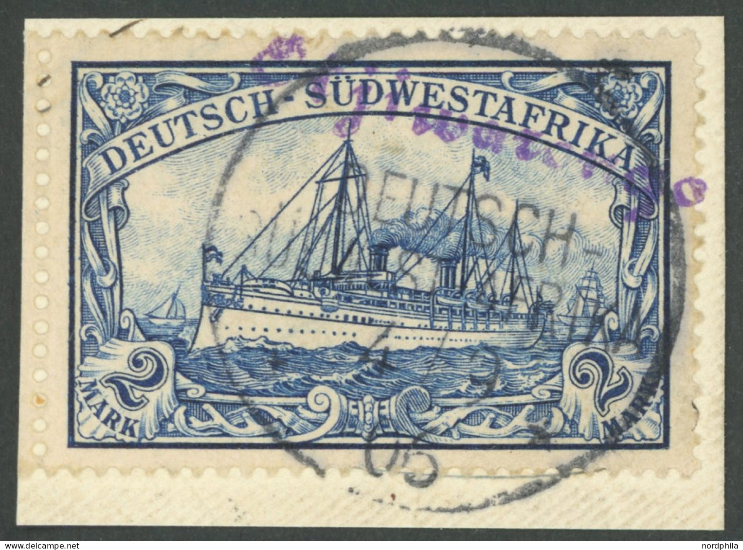 DSWA 21 BrfStk, Otjiwarongo, 4.9.06, Violetter Wanderstempel (Rundschrift) Auf 2 M., Prachtbriefstück - German South West Africa