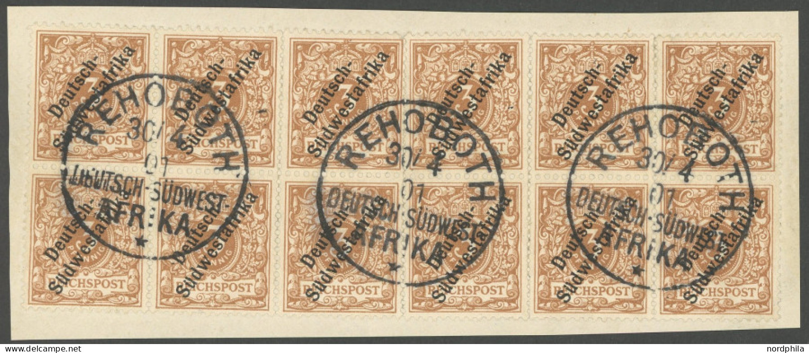 DSWA 5b VB BrfStk, REHOBOTH, 30.4.01, Zentrisch Auf Je 3 Viererblocks 3 Pf., Prachtbriefstück - Sud-Ouest Africain Allemand