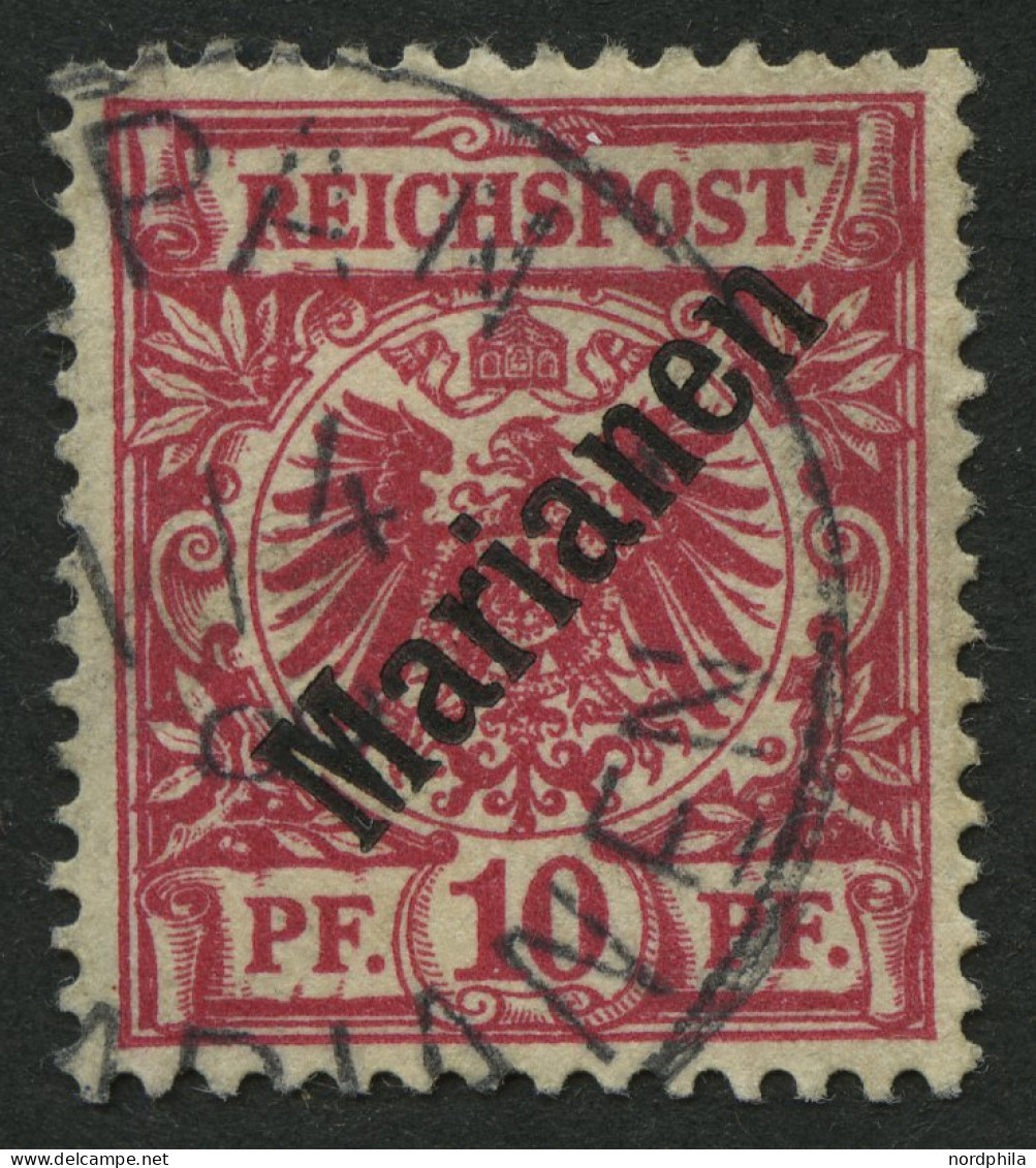 MARIANEN 3I O, 1899, 10 Pf. Diagonaler Aufdruck, Ein Brauner Zahn Sonst Pracht, Gepr. Jäschke-L., Mi. 240.- - Marianen
