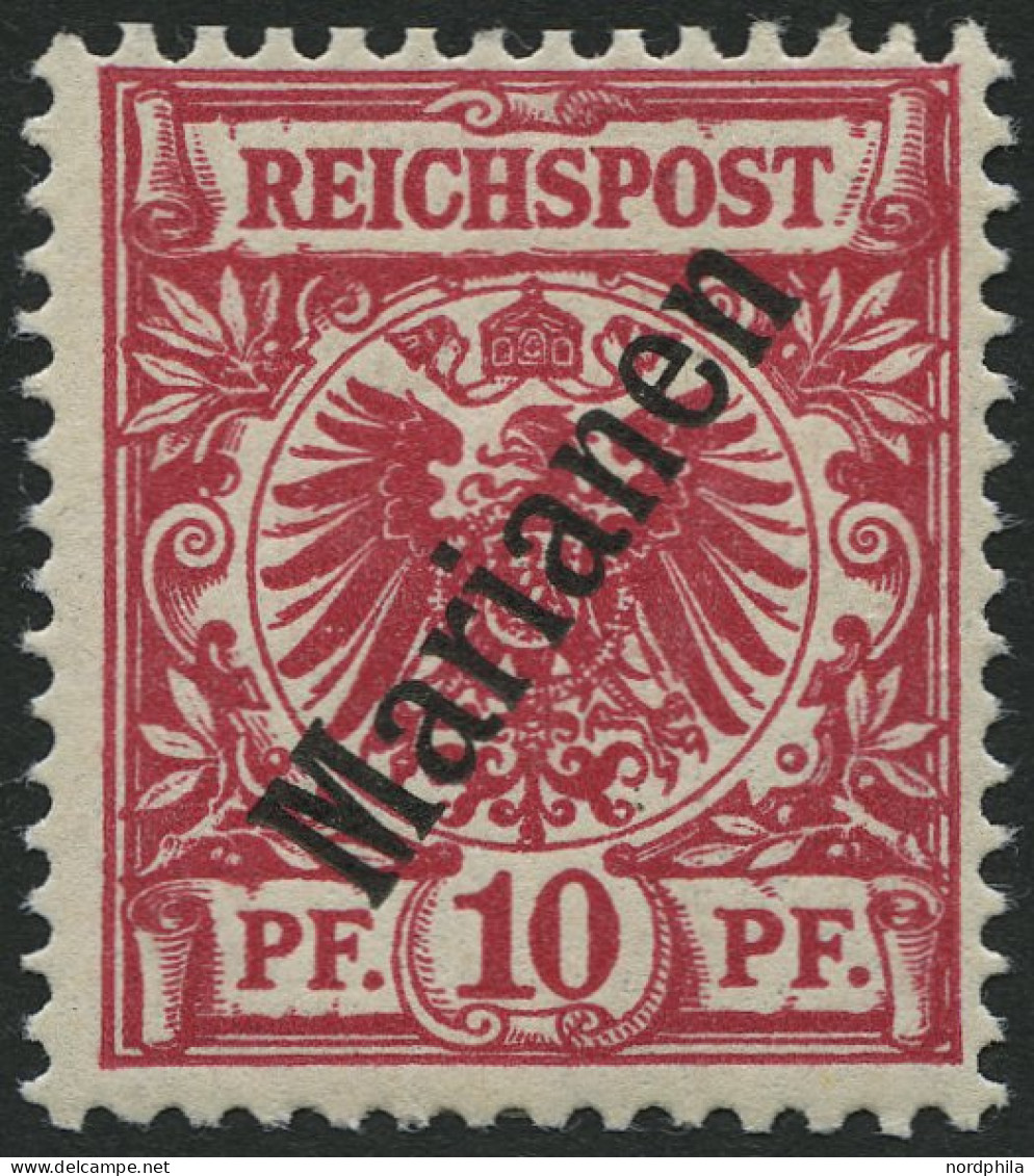 MARIANEN 3IIb , 1900, 10 Pf. Lilarot Steiler Aufdruck, Falzreste, Pracht, Gepr. Jäschke-L., Mi. 200.- - Mariannes