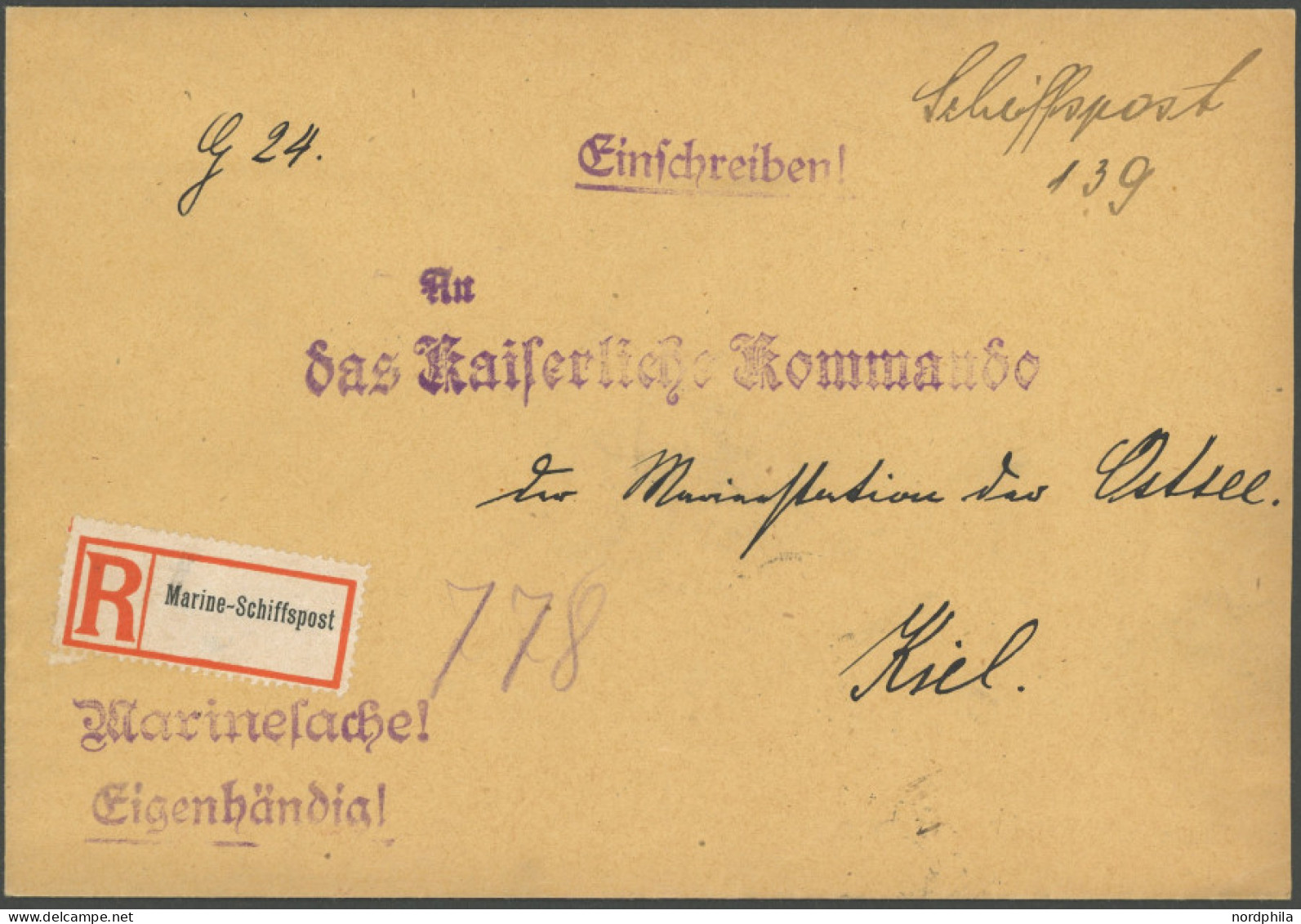 MSP VON 1914 - 1918 SMS PRINZREGENT LUITPOLD, 18.1.1917, Feldpost-Einschreibbrief, Handschriftlich Schiffspost 139, Rück - Maritiem