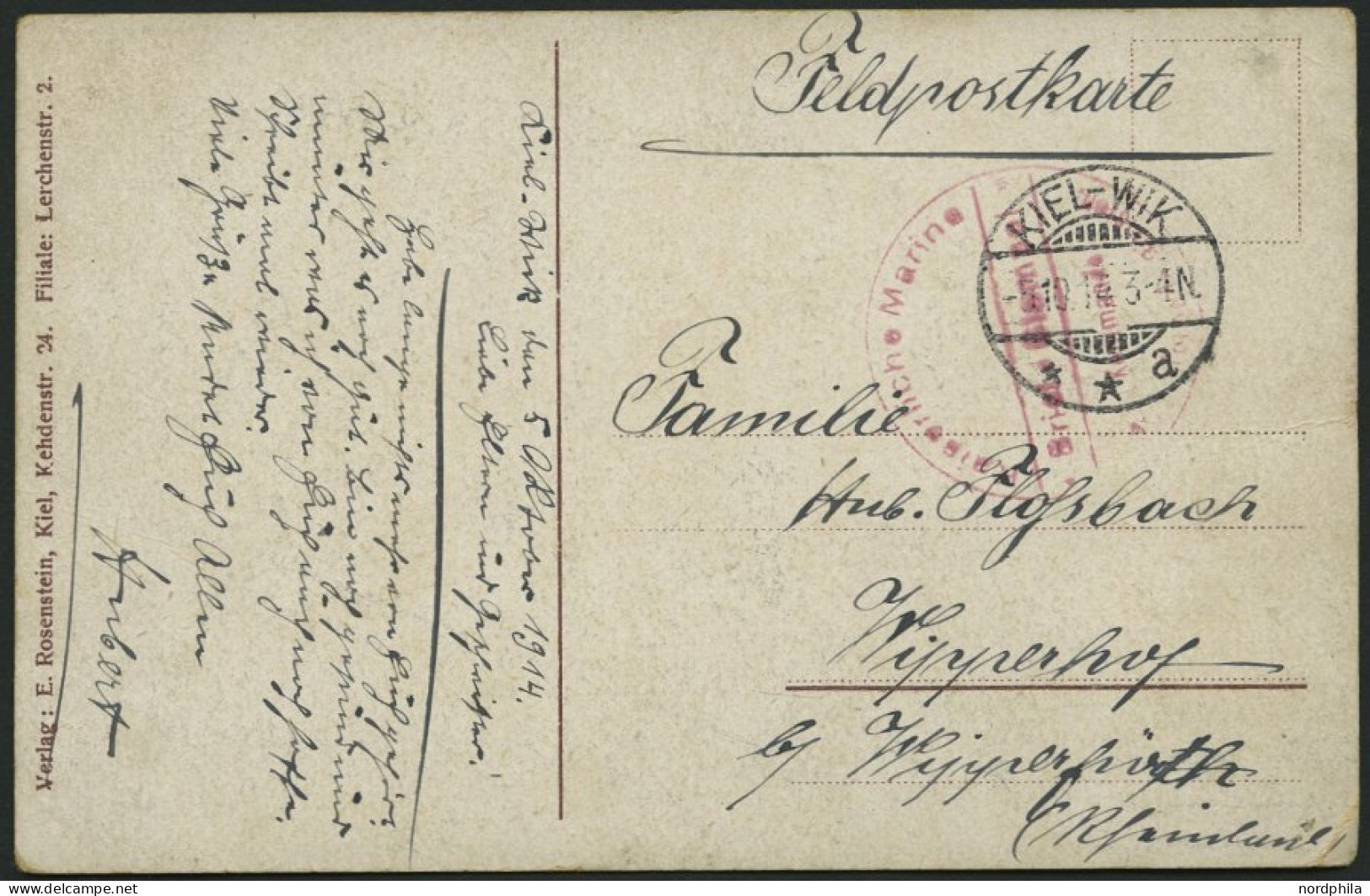 MSP VON 1914 - 1918 (Torpedoboot: S 33), 5.10.1916, Roter Briefstempel, Feldpost-Ansichtskarte Von Bord Des Torpedoboote - Maritime