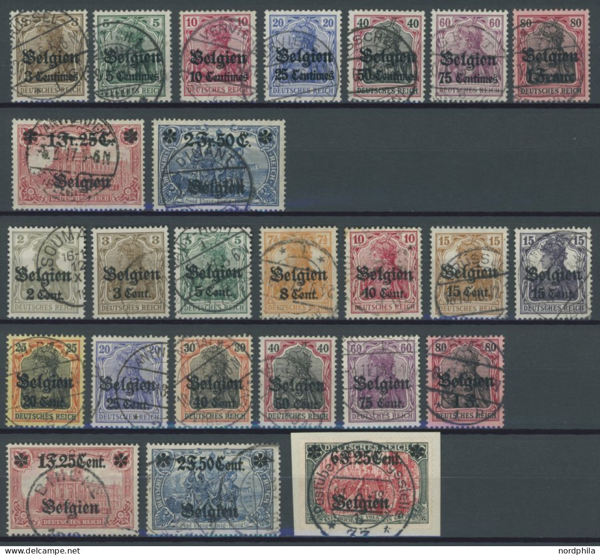 LANDESPOST IN BELGIEN 1-25 O, 1914-16, Freimarken, 2 Prachtsätze, Mi. 245.- - Occupation 1914-18