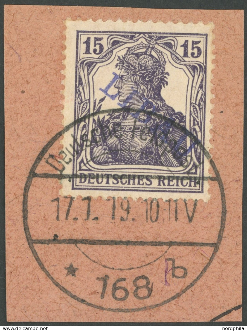 LIBAU 3A BrfStk, 1919, 15 Pf. Schwarzviolett, Type I, Gepr. Vossen Und A. Schlegel, Mi. (450.-) - Besetzungen 1914-18