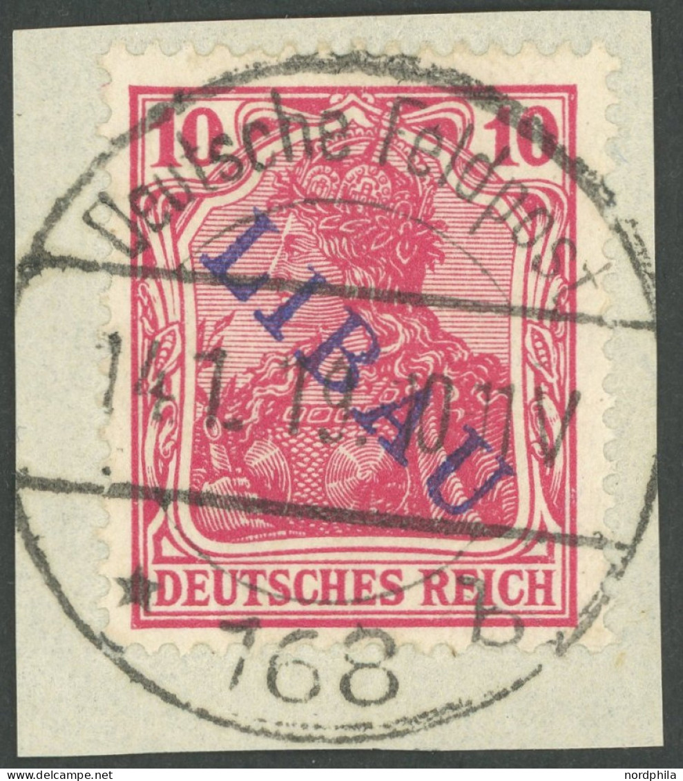 LIBAU 2Ba BrfStk, 1919, 10 Pf. Karminrot, Type II, Aufdruck Violettblau, Prachtbriefstück, Mi. 60.- - Besetzungen 1914-18