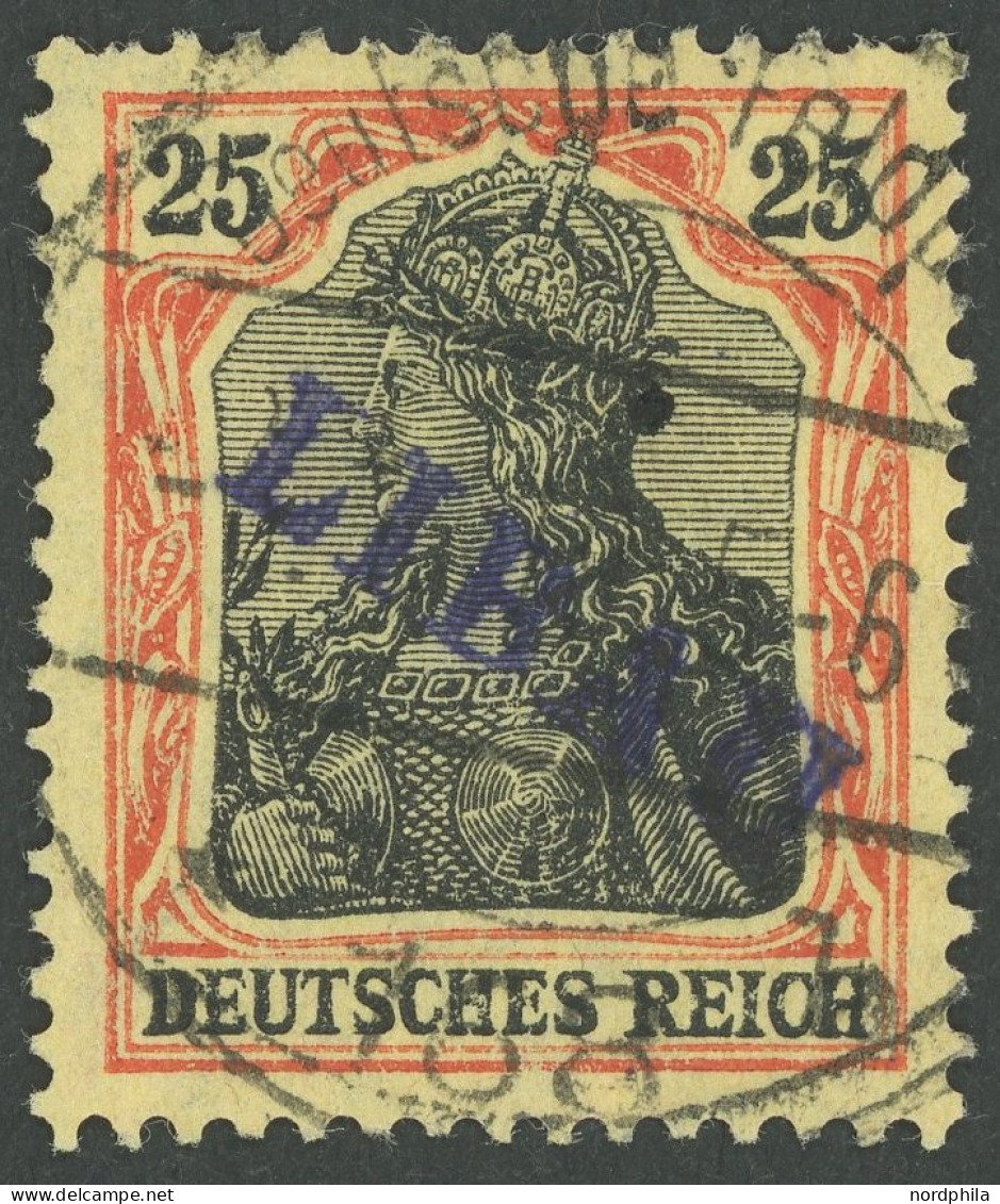 LIBAU 5Ba O, 1919, 25 Pf. Rotorange/schwarz, Type II, Aufdruck Violettblau, Kleiner Zahnfehler Sonst Pracht, Gepr. A. Sc - Bezetting 1914-18