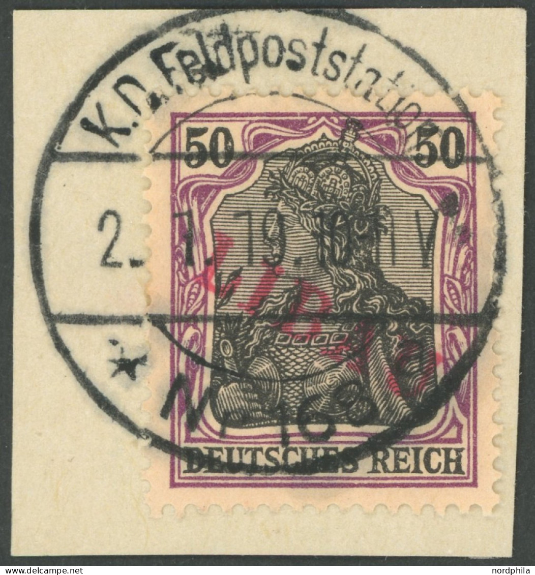 LIBAU 6Bb BrfStk, 1919, 50 Pf. Dunkelgraulila/schwarz Auf Hellchromgelb, Type II, Aufdruck Rot, Prachtbriefstück, Gepr.  - Besetzungen 1914-18