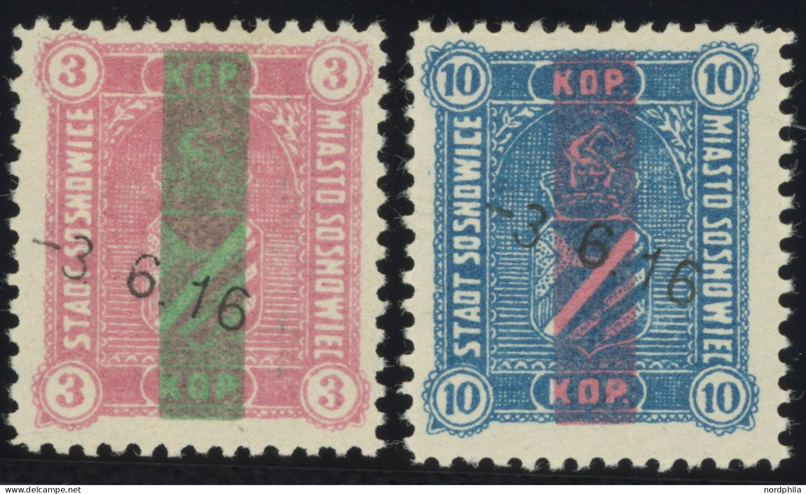 POLEN-SOSNIWICE 3/4 , 1916, 3 K. Lebhaftbräunlichlila Und 10 K. Blau, Falzreste, Pracht, Mi. 120.- - Bezetting 1914-18