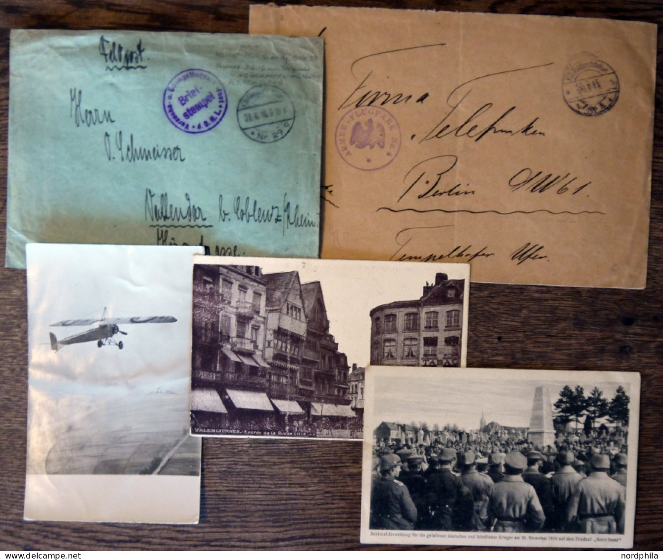 FELDPOST I.WK 1915/17, Dt. Luftwaffe: Flugpark-Feldpost 1, 4, 8 Und Versuchs- Und Übungs-Flugpark Der O.H.L., 5 Belege F - Besetzungen 1914-18