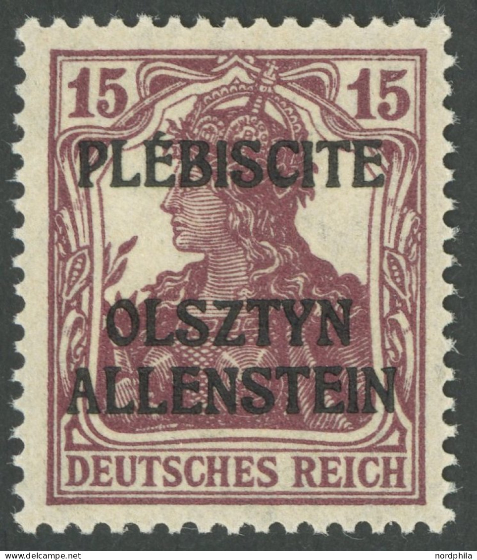 ALLENSTEIN 4aI , 1920, 15 Pf. Karminbraun, Sog. Siegermarke, Postfrisch, Pracht, Kurzbefund Gruber, Mi. 110.- - Other & Unclassified