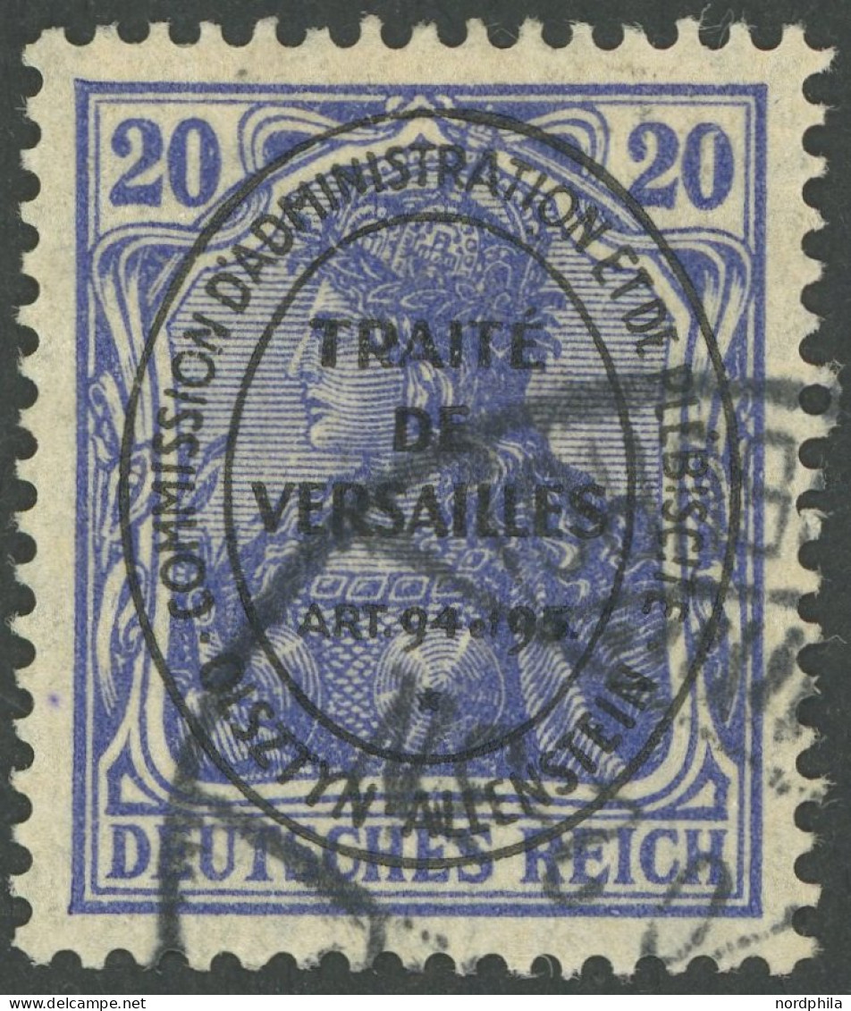 ALLENSTEIN 19a O, 1920, 20 Pf. Lilaultramarin, Pracht, Kurzbefund Wasels, Mi. 150.- - Other & Unclassified