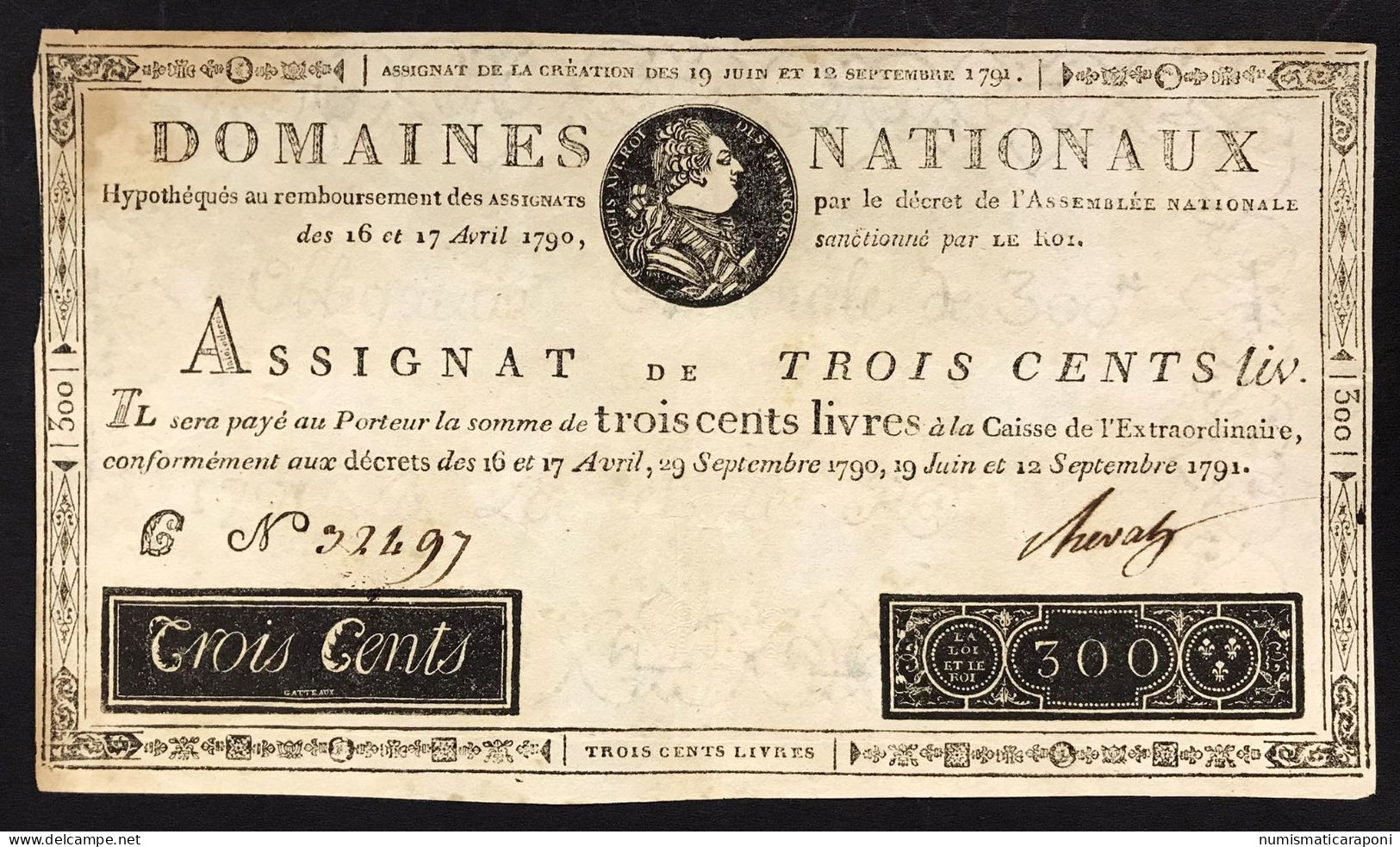 Francia France Assignat De 300 Livres 12 09 1791 Raro Bb Lotto.1188 - ...-1889 Franchi Antichi Circolanti Durante Il XIX Sec.