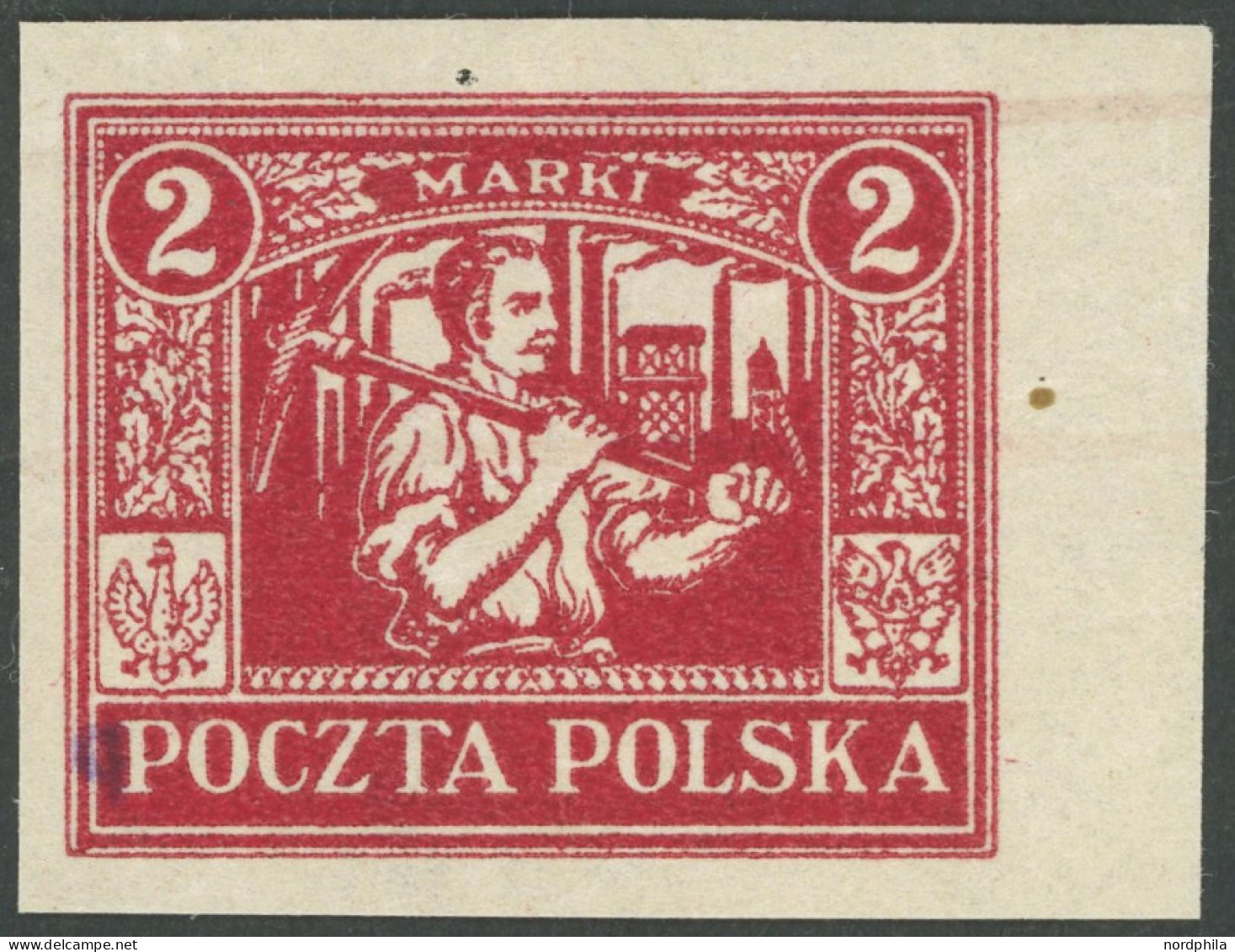 OBERSCHLESIEN 9PU , Reguläre Ausgabe: 1922, 2 M. Karminrot, Ungezähnter Probedruck Mit Rotem Annulierungsstrich, Ohne Gu - Sonstige & Ohne Zuordnung