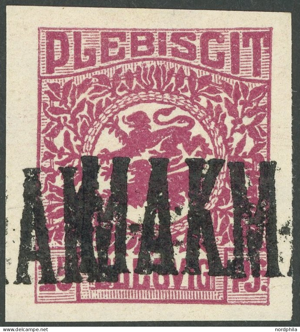 SCHLESWIG 5P 2DD , 1920, 15 Pf. Dunkelbräunlichlila, Ungezähnter Probedruck Mit Doppeltem Aufdruck MAK, Postfrisch, Prac - Sonstige & Ohne Zuordnung