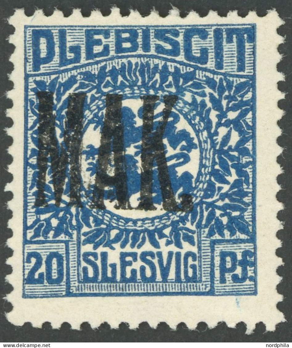 SCHLESWIG 6P 3 , 1920, 20 Pf. Dunkelgrauultramarin, Gezähnter Probedruck Mit Aufdruck MAK, Postfrisch, Pracht, Mi. -.- - Sonstige & Ohne Zuordnung