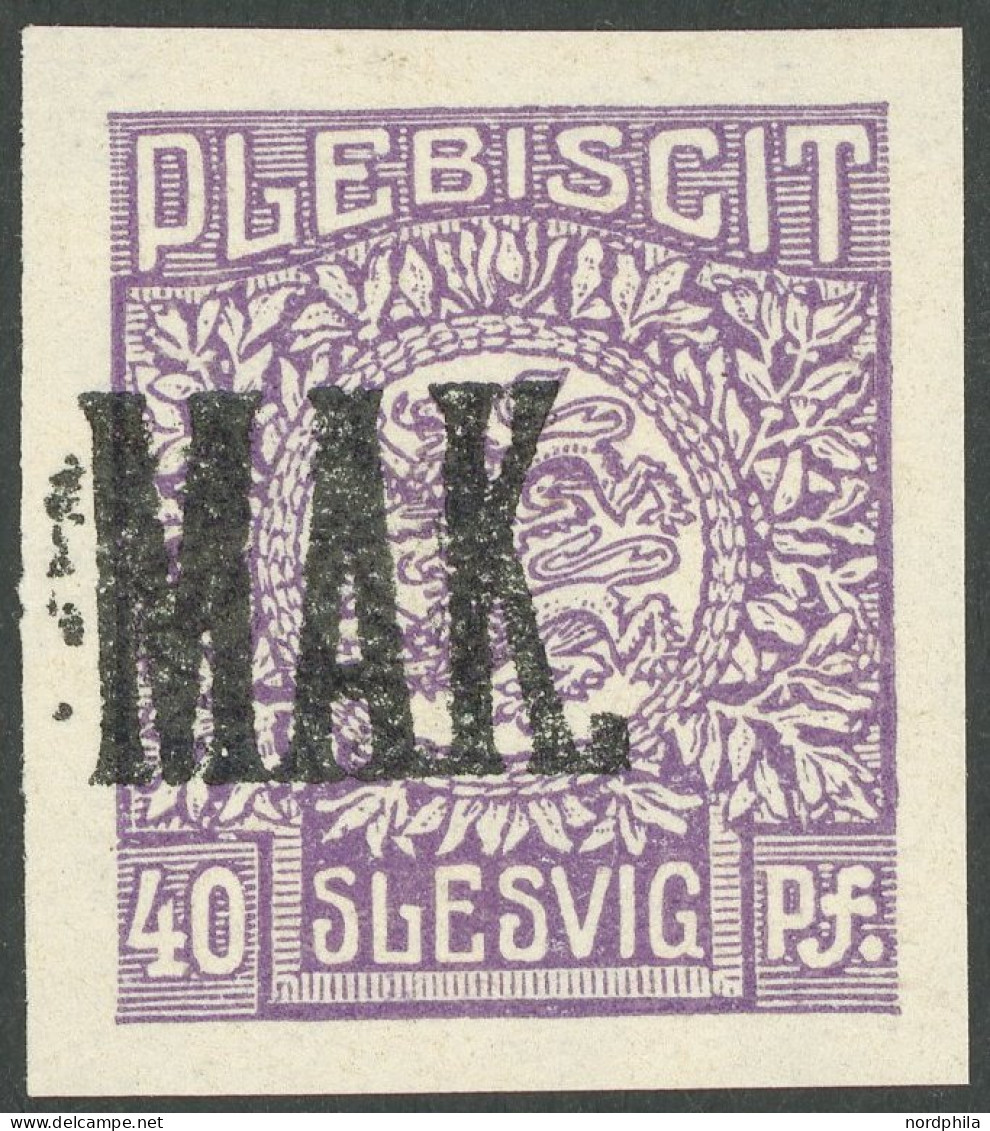 SCHLESWIG 9P 2 , 1920, 40 Pf. Dunkelgrauviolett, Ungezähnter Probedruck Mit Aufdruck MAK, Postfrisch, Pracht, Mi. -.- - Altri & Non Classificati