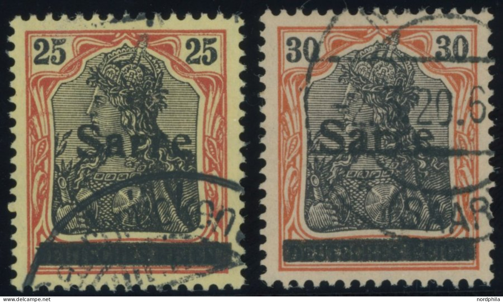 SAARGEBIET 9a,10xI O, 1920, 25 Pf. Rötlichorange/schwarz Auf Gelbweiß Und 30 Pf. Dunkelrotorange/schwarz Auf Hellchromge - Autres & Non Classés